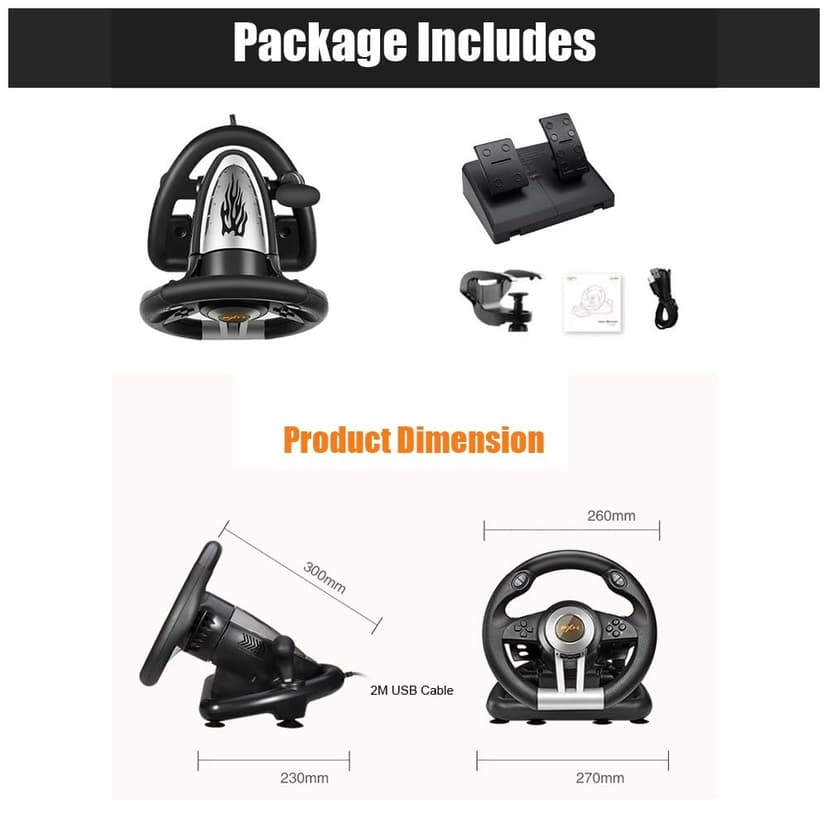 PXN PC Racing Steering Wheel, V3II USB Car Driving Simulator Race Gaming Steering Wheel with Pedals for Windows PC, PS3, PS4, Nintendo Switch, Xbox One, Xbox Series X/S