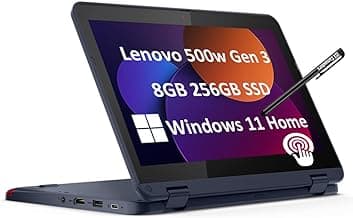 Lenovo 500w Gen 3 2-in-1 Laptop (11.6" Touchscreen, Intel Pentium N6000, 8GB RAM, 256GB SSD) Ruggedized & Water Resistant for Student & School, Webcam, Wi-Fi, IST Pen, Win 11 Home, Blue, 2024