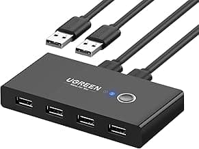 UGREEN USB Switch Selector 2 Computers Sharing 4 USB Devices USB 2.0 Peripheral Switcher Box Hub for Mouse Keyboard Scanner Printer PCs with One-Button Swapping and 2 Pack USB A to A Cable