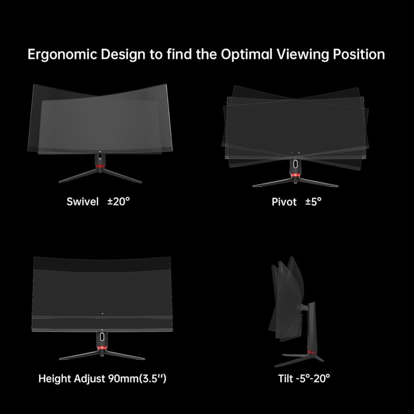34'' Curved Ultrawide Gaming Monitor, 21:9, 3440x1440p 165Hz 1ms, 1500R Curved Monitor, Freesync G-sync, Picture by Picture,PIP, Height/Tilt/Swivel/Pivot