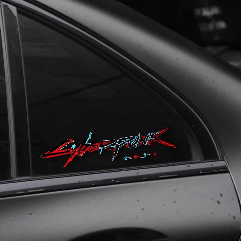 Vinyl Sticker Cyberpunk Decal Water Proof Reflective for Car, Laptop (Red+Blue)