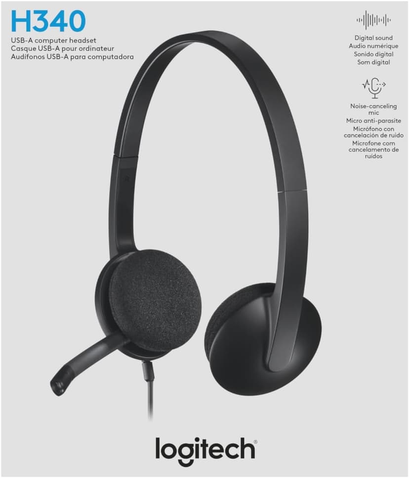 Logitech USB Headset H340, Stereo, USB Headset for Windows and Mac - Black