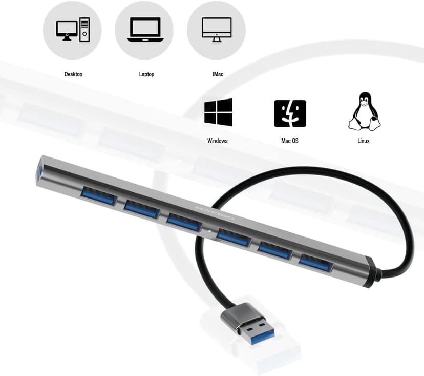 Achoro 7 Ports 3.0 & 2.0 USB Ports Hub - Aluminium Alloy - High-Speed USB Port Expander - Extra USB Hub for PC, iMac, MacBook, Windows, Desktop, and More – A Multiple Computer USB HUB (7 Ports)