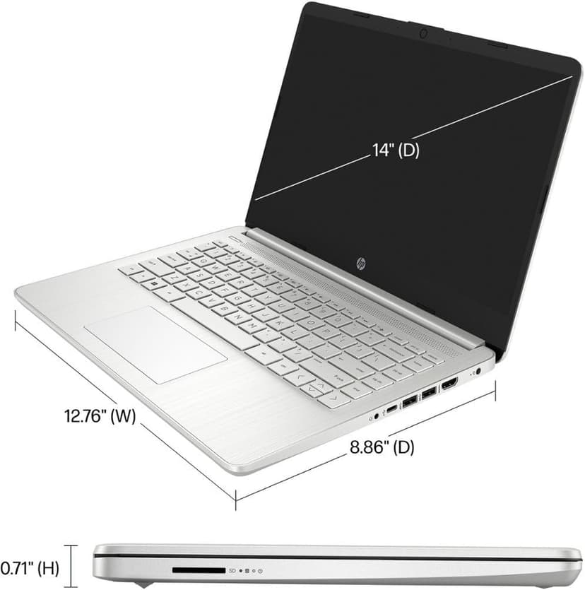 HP 14" HD Student Business Laptop, Intel Quad-Core N4120, 16GB RAM, 384GB Storage, (128GB eMMC+256GB SD Card), 1 Year Office 365, Slim Design, Webcam, HDMI, Bluetooth, WiFi, Win 11 S, Silver