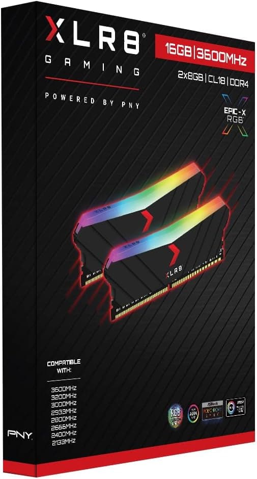 PNY XLR8 Gaming 16GB (2x8GB) DDR4 DRAM 3600MHz (PC4-28800) CL18 1.35V RGB Dual Channel Desktop (DIMM) Memory – MD16GK2D4360018XRGB
