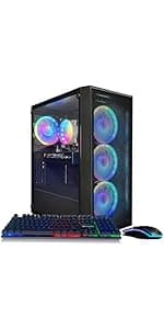 STGAubron Gaming PC Desktop Computer, Intel Core I7 up to 3.9 GHz, Radeon RX 580 8G, 16G RAM, 512G SSD, WiFi, Bluetooth 5.0, RGB Fan x6, RGB BT Sound Bar, Windows 10 Home