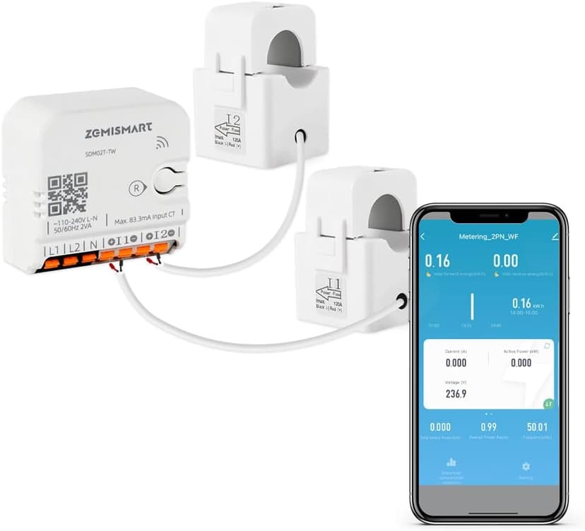 Smart Home Energy Monitor with 2 x 120A CTs, Real-Time Electricity Usage Monitor, Bi-Directional Power Tracking, Supports Single-Phase 3-Wire System, 2.4GHz Wi-Fi (WiFi Version)