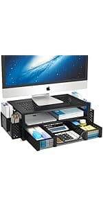 Simple Trending 2 Tier Metal Dual Monitor Stand Riser,Computer Office Desktop Organizer for 2 Monitors With 32"x10" Mouse Pad ,for Laptop,Printer,TV,Black