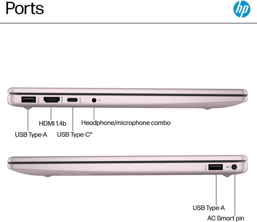 HP 14 Ultrabook • Back to School Limited Edition w/Microsoft 365 • Intel 4-Core CPU • 8GB RAM • 1.6TB Storage (128GB OnBoard w/ 512GB Portable Drive + 1TB OneDrive) • Tranquil Pink • Win 11