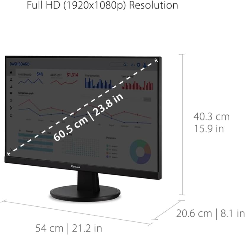 ViewSonic VA2447-MHU 24 Inch Full HD 1080p USB C Monitor with Ultra-Thin Bezel, FreeSync, 100Hz, Eye Care, HDMI, VGA Inputs for Home and Office