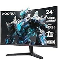 KOORUI 25 Inch Curved Gaming Monitor 240Hz FHD 1080P Computer Monitor, 1500R 1ms GTG Display, Adaptive Sync, 90% DCI-P3,HDR, Eye Care, Tilt Adjustable, VESA 75x75mm, Black,G2511XC