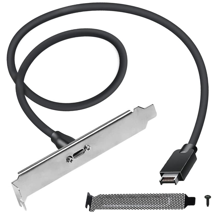 USB 3.2 Gen 2 USB-C Front Panel Adapter Cable, Motherboard Header Extension Adapter, USB C Female to 20 Pin USB Type E A-Key Male with PCI Bracket, 15.7", with Mesh dustproof Baffle, Screw