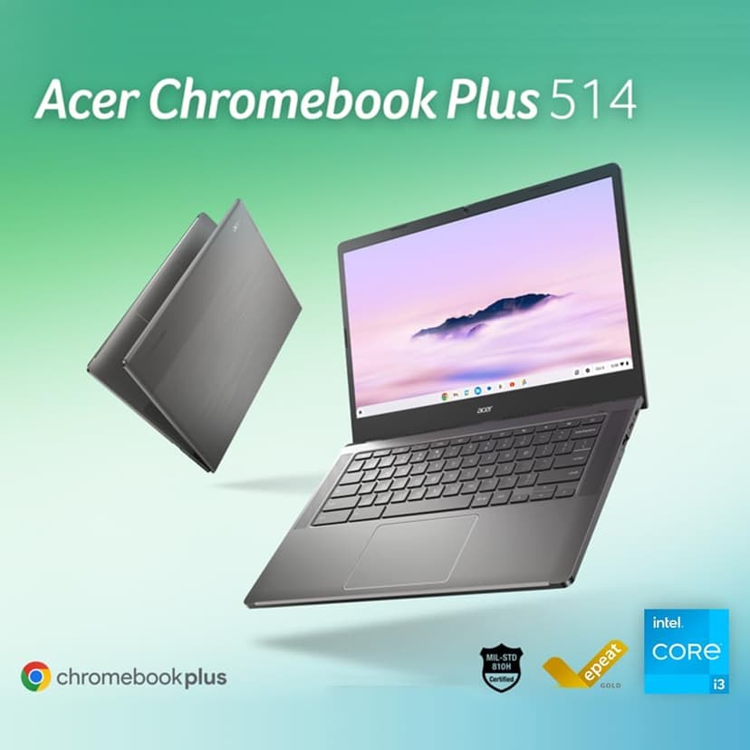 Acer Chromebook Plus 514 Laptop with Google AI – 14" Full HD 1920 x 1080 IPS Display | Intel Core i3-N305 | 8GB LPDDR5 | 128GB SSD | Wi-Fi 6E | FHD Camera | Chrome OS | CB514-4H-38JA