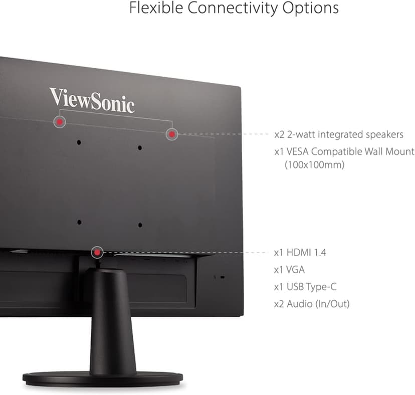 ViewSonic VA2447-MHU 24 Inch Full HD 1080p USB C Monitor with Ultra-Thin Bezel, FreeSync, 100Hz, Eye Care, HDMI, VGA Inputs for Home and Office