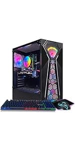 STGAubron Gaming PC Desktop, Radeon RX 580 16G GDDR5, Intel Core i7 up to 3.9G, 16G RAM, 512G SSD, 600M WiFi, BT 5.0, RGB Fan x3, RGB BT Sound Bar, Windows 10 Home