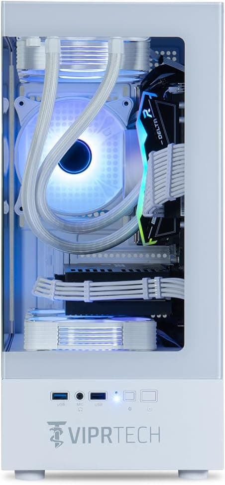 ViprTech Reaper 2.0 Liquid-Cooled PC - AMD Ryzen 7 8700F (5.0Ghz Turbo), RTX 5060 Ti 16GB, 32GB DDR5 6400, 1TB NVMe SSD, Gold PSU, VR-Ready, WiFi, BT, Win 11, Gaming Desktop Computer White
