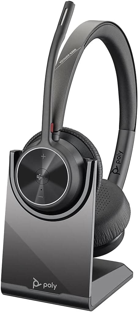 Poly - Voyager 4320 UC Wireless Headset + Charge Stand (Plantronics) - Headphones w/Mic - Connect to PC/Mac via USB-C Bluetooth Adapter, Cell Phone via Bluetooth-Works w/Teams (Certified), Zoom&More