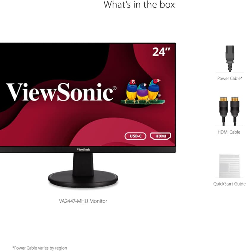 ViewSonic VA2447-MHU 24 Inch Full HD 1080p USB C Monitor with Ultra-Thin Bezel, FreeSync, 100Hz, Eye Care, HDMI, VGA Inputs for Home and Office