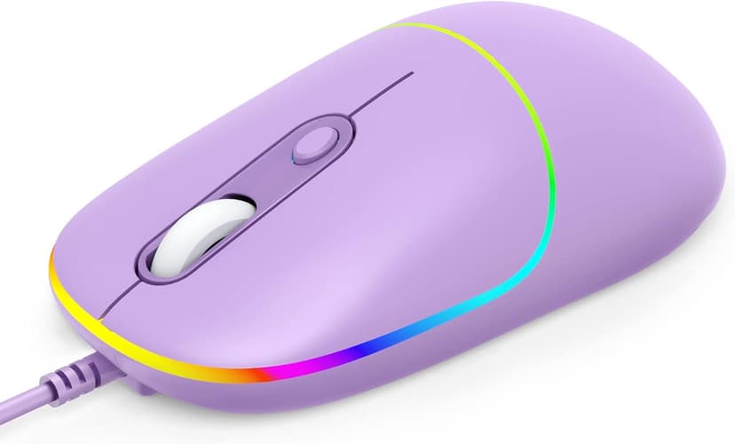 Gaming Mouse, USB Computer Mouse Wired with RGB Backlit, 4 Adjustable DPI up to 6400, Ultra Silent, Optical Computer Mice with Ergonomic Design, for Laptops PC Windows (Purple)