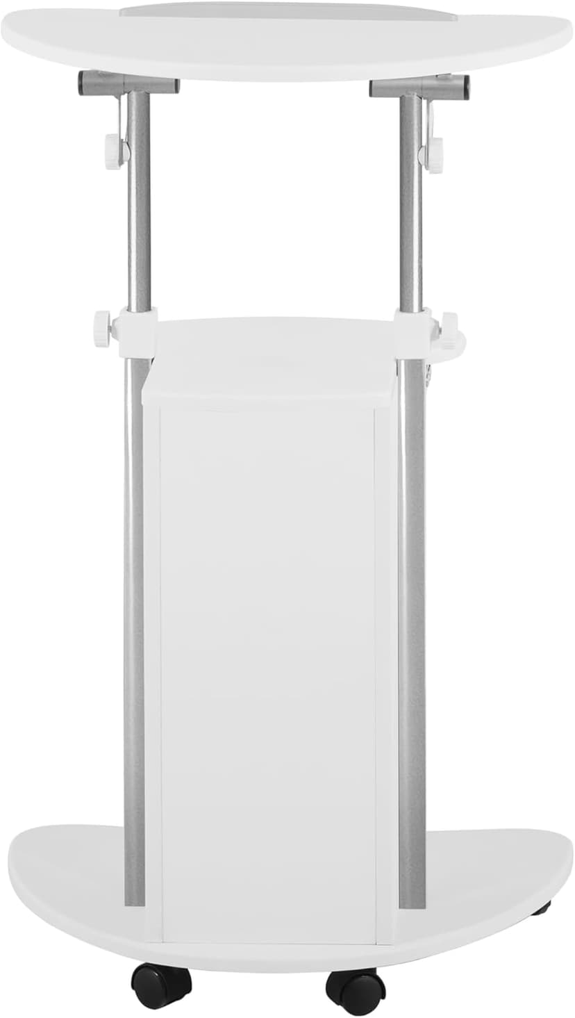 Techni Mobili Adjustable Height Rolling Laptop Cart with Storage, Sit to Stand Desk with Wheels, Podium Stand or Medical Cart, White