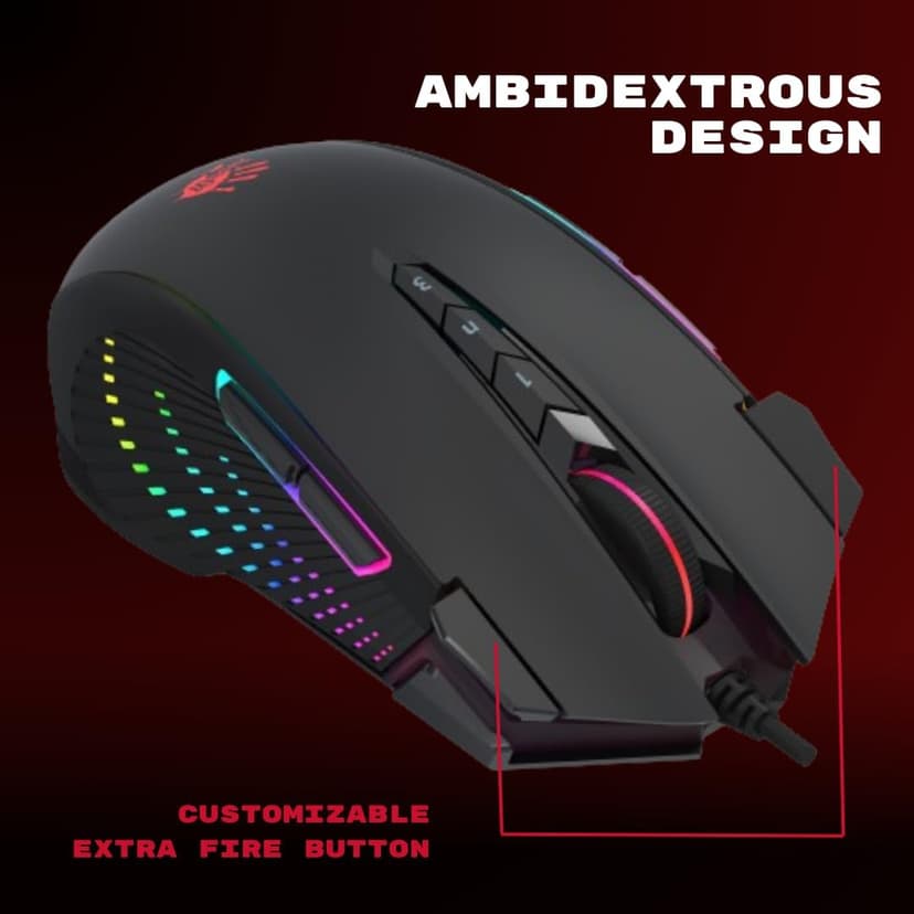 Bloody J90s RGB Gaming Mouse, High Precision 8000 CPI, 150 IPS, 25g Acceleration, 12 Customizable Buttons, Ambidextrous