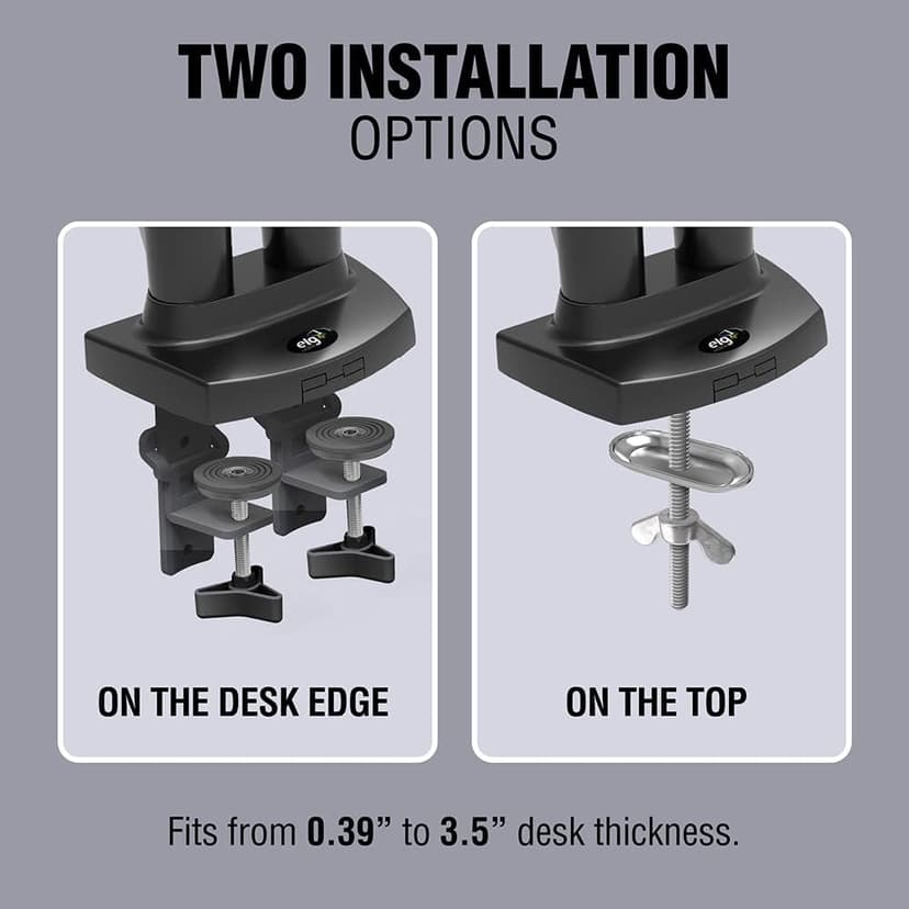 ELG Full Motion Swivel Dual Monitor Desk Mount Stand Gas Spring for Two Screens 17” to 35'' (4.4lbs to 19.8lbs Load for Each Display), Computer Monitor Stand F160N, Black