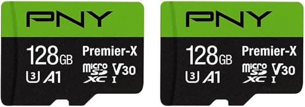 PNY P-SDU128X2V31100PX-GE 128GB Premier-X Class 10 U3 V30 microSDXC Flash Memory Card 2-Pack - 100MB/s, Class 10, U3, V30, A1, 4K UHD, Full HD, UHS-I, Micro SD