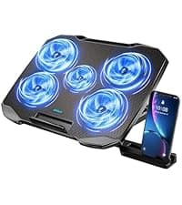 Laptop Cooling Pad Laptop Cooler Stand, Laptop Fan Cooling Pad for 12-15.6 Inch Laptop Notebooks, 5 Quiet Fans, 5 Angle Adjustable Laptop Cooling Stand (Black)