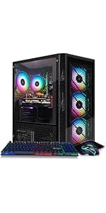 STGAubron Gaming PC Desktop, Radeon RX 580 16G GDDR5, Intel Core i7 up to 3.9G, 16G RAM, 512G SSD, 600M WiFi, BT 5.0, RGB Fan x3, RGB BT Sound Bar, Windows 10 Home
