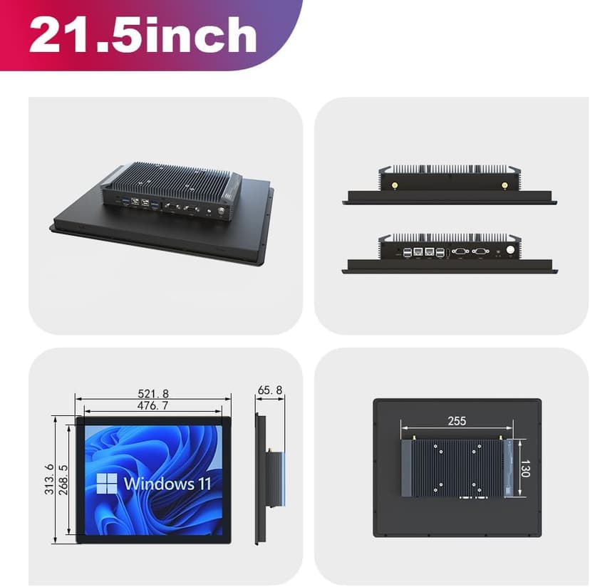 YanKe 21.5" Industrial Computer Touch Screen 10 Point Touch Industrial Computer, Resolution 1024 * 768 450nit, RJ45*2 USB*4 com*2 HD*1 WiFi+BT(J6412/8+128)
