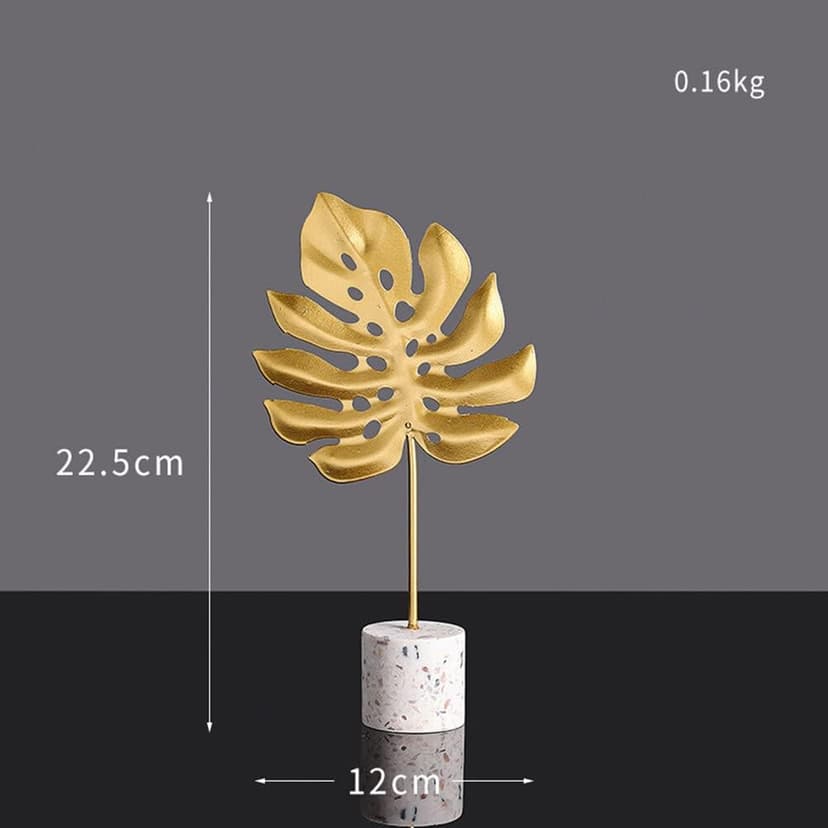 Gold Leaf Statues, Modern Metal Iron Art Crafts Sculpture Golden Leaves Sculpture with Base, Desktop Ornaments Home Office Figurine for Table Decor