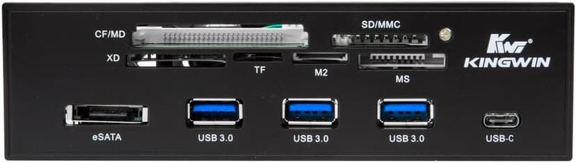 Kingwin Powered USB Hub 3.0 w/ 1 USB-C Port, SD Card Reader & Micro SD Card Reader - Sata Power Port w/Lightning Speed Data Transfer Up to 5Gbps - 5.25" Computer Case Front Bay, black (KW525-3U3CR)