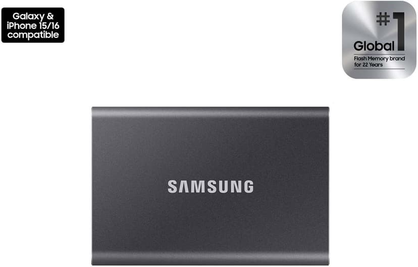 Samsung T7 Portable SSD, 1TB External Solid State Drive, Speeds Up to 1,050MB/s, USB 3.2 Gen 2, Reliable Storage for Gaming, Students, Professionals, MU-PC1T0T/AM, Gray