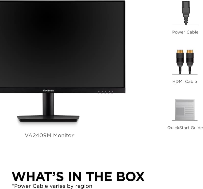 ViewSonic VA2409M 24 Inch IPS Full HD 1080p Monitor with Adaptive Sync, 75Hz, Thin Bezels, Eye Care, HDMI, VGA Inputs for Home and Office