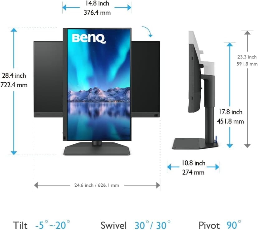 BenQ SW272Q 27-inch 2K 90W USB-C Photographer Monitor, 99% Adobe RGB, 98% DCI-P3/Display P3, Nano Matte Panel with TUV Anti-Reflection Certification, 1.07 Billion Colors, 16 bit 3D LUT, HDR