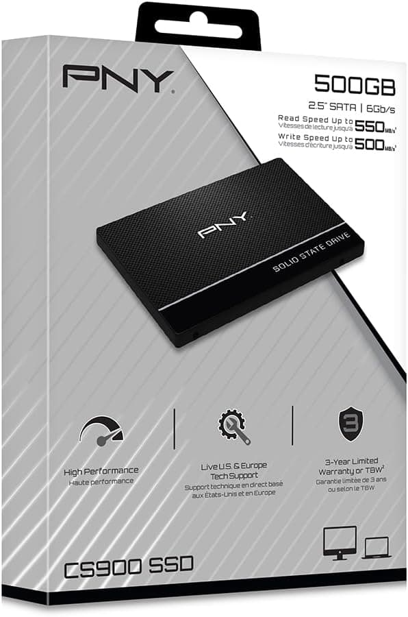 PNY CS900 500GB 3D NAND 2.5" SATA III Internal Solid State Drive (SSD) - (SSD7CS900-500-RB)