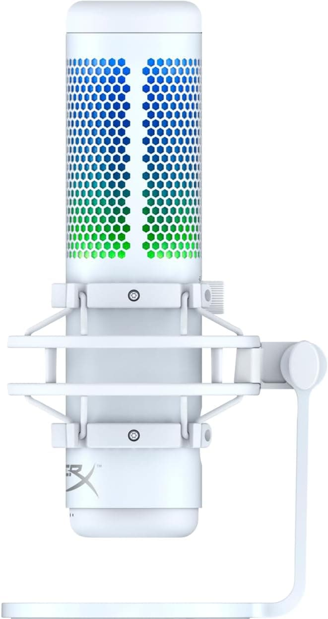 HyperX QuadCast S – RGB USB Condenser Microphone for PC, PS5, Mac, Anti-Vibration Shock Mount, 4 Polar Patterns, Pop Filter, Gain Control, Gaming, Streaming, Podcasts, Twitch, YouTube, Discord – White