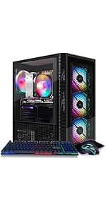 STGAubron Gaming PC Desktop, Radeon RX 580 16G GDDR5, Intel Core i7 up to 3.9G, 16G RAM, 512G SSD, 600M WiFi, BT 5.0, RGB Fan x3, RGB BT Sound Bar, Windows 10 Home