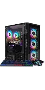 STGAubron Dual CPU Gaming PC, Dual Intel i7 Xeon E5 up to 3.7GHz, Radeon RX 580 8G, 16G DDR4, 512G SSD, 600M WiFi, BT 5.0, RGB Fan x 4, Windows 10 Pro
