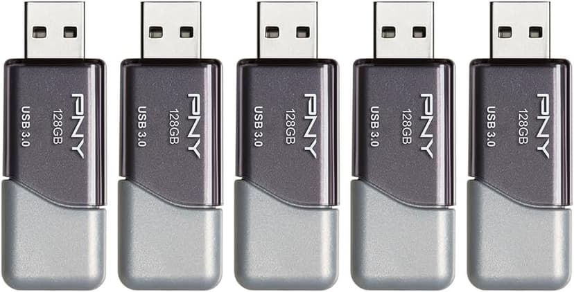 PNY 128GB Turbo Attaché 3 USB 3.0 Flash Drive 5-Pack – Grey, P-FD128X5TBOP-MP, 100MB/s, Light-Weight Durable - Data Storage and Transfer