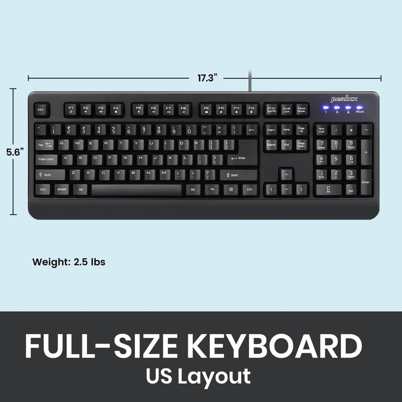 Perixx PERIBOARD-517 Wired Washable USB Keyboard, Certified with IP 65 Level, Black, US English Layout