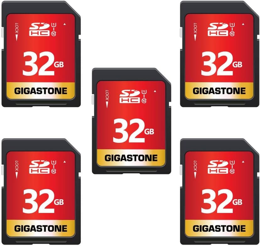 GIGASTONE 32GB 5-Pack SD Card UHS-I U1 Class 10 SDHC Memory Card High-Speed Full HD Video Compatible with Canon Nikon Sony Digital Camera, SPYPOINT TACTACAM WOSPORTS Trail Camera, with 5 Mini Cases