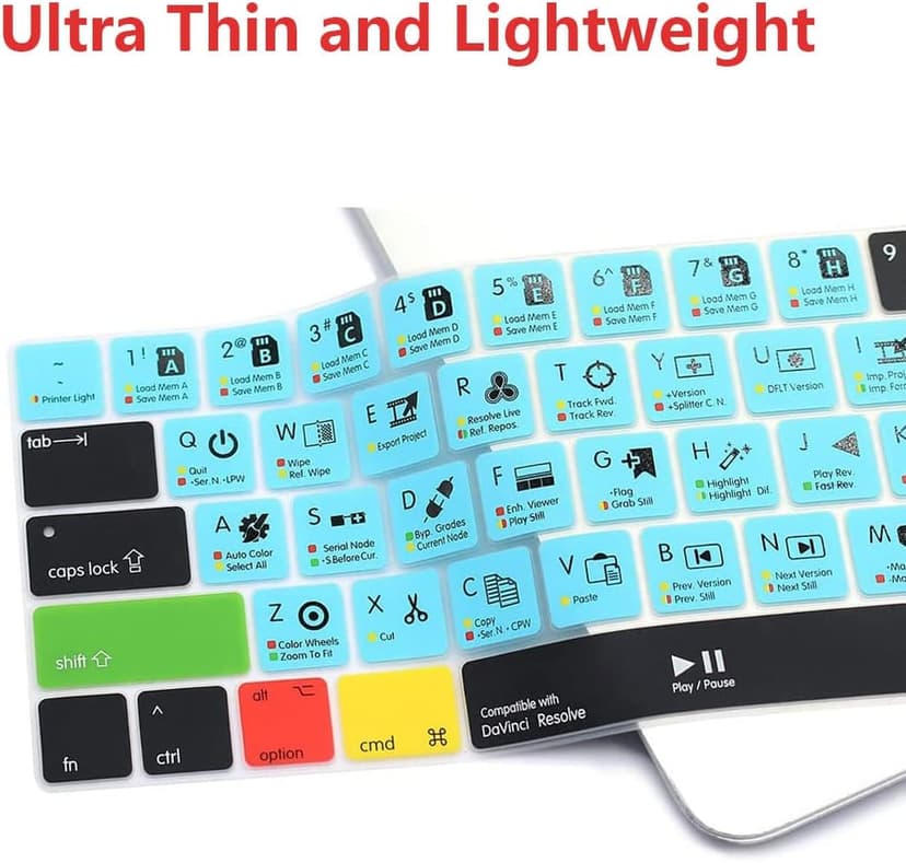 Davinci Resolve Shortcuts Keyboard Cover for 2016-2024 M1/M2 MacBook Pro 14 inch and MacBook Pro 16 inch, MacBook Pro 13 15 Touch Bar Inch(A1989/A1706,A1990/A1707) 2016-2024
