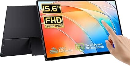 15.6'' Portable Monitor Touchscreen, FHD IPS Touch Screen with Tempered Glass, Travel Monitor with Kickstand & Speaker, HDMI USB C External Monitors for Laptop Phone Computer Xbox Switch