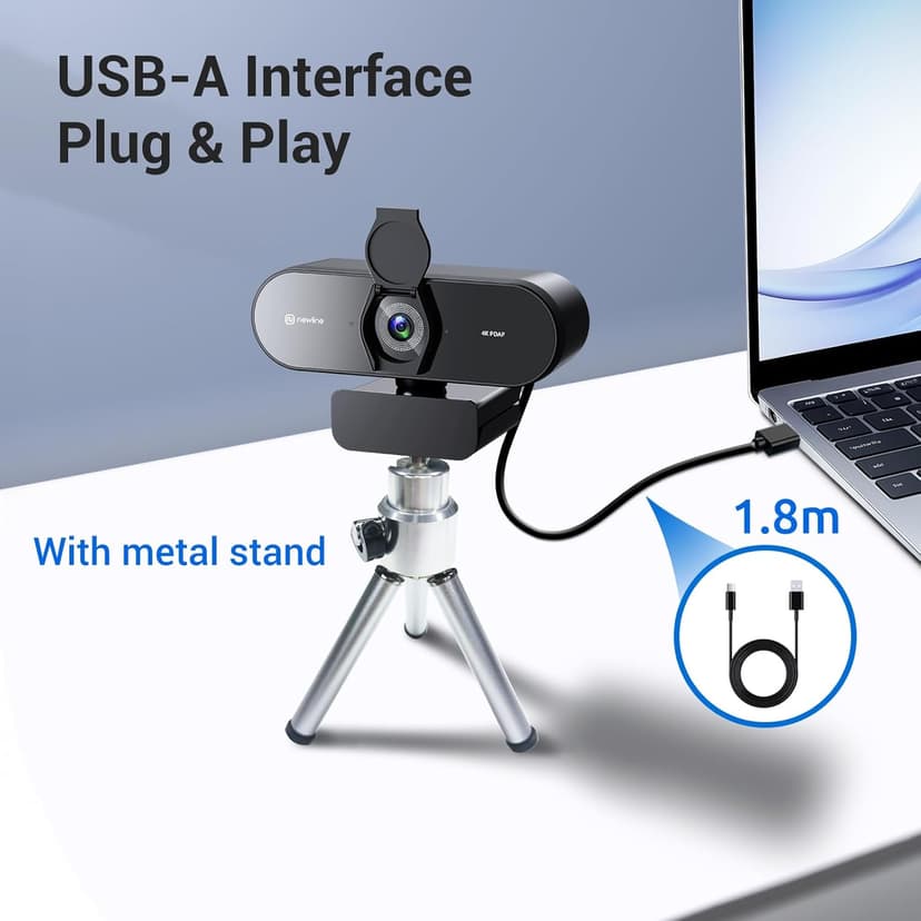 4K Webcam for PC with Tripod, PDAF Autofocus, 1080P@60FPS, 79° FOV, Low Distortion, 2 Noise Reduction Mics, Privacy Cover, Plug&Play, PC Camera for Skype, Teams, Zoom, NewEye 62 Kit