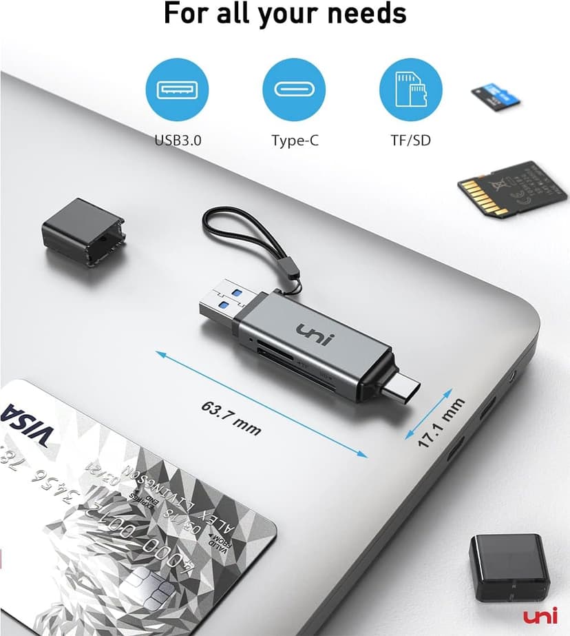 uni SD Card Reader, High-Speed USB C to Micro SD Card Adapter USB 3.0 Dual Slots, Memory Card Reader for SD/Micro SD/SDHC/SDXC/MMC, Compatible with MacBook Pro/Air, Chromebook, Android Galaxy