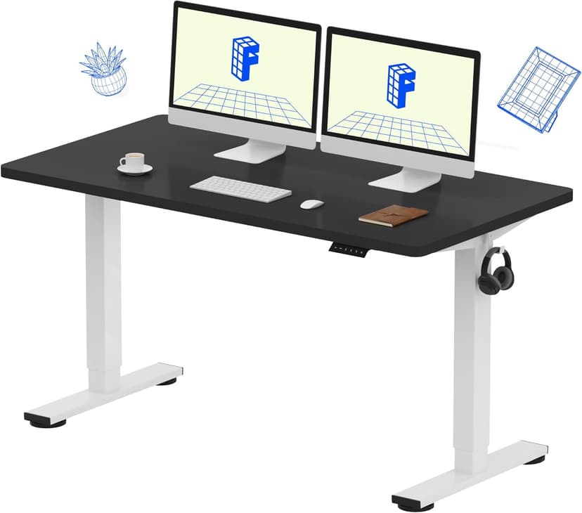 FLEXISPOT EN1 One Piece Standing Desk, 55 x 28 Inch Desktop Electric Adjustable Height Desk Home Office Computer Workstation Sit Stand up Desk (White Frame + Black Top, 2 Packages)