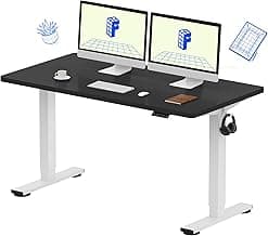 FLEXISPOT EN1 One Piece Standing Desk, 55 x 28 Inch Desktop Electric Adjustable Height Desk Home Office Computer Workstation Sit Stand up Desk (White Frame + Black Top, 2 Packages)