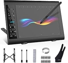 XOPPOX Graphics Drawing Tablet 10 x 6 Inch Large Active Area with 8192 Levels Battery-Free Pen and 12 Hot Keys, Compatible with PC/Mac/Android OS for Painting, Design & Online Teaching Black