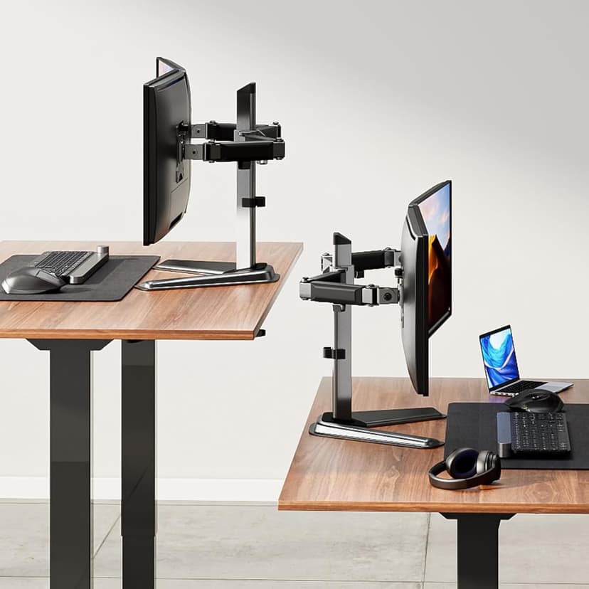WALI Dual Monitor Stand for Desk, Computer Monitor Stands for 2 Monitors up to 32inch inches, Dual Monitor Mount Fits up to 19.8lbs, Free Standing Full Motion Monitor Arm for Desk (MF002N), Black